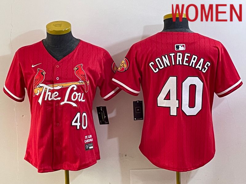 Women St.Louis Cardinals #40 Contreras Red City Edition 2024 Nike MLB Jersey style 1->women mlb jersey->Women Jersey